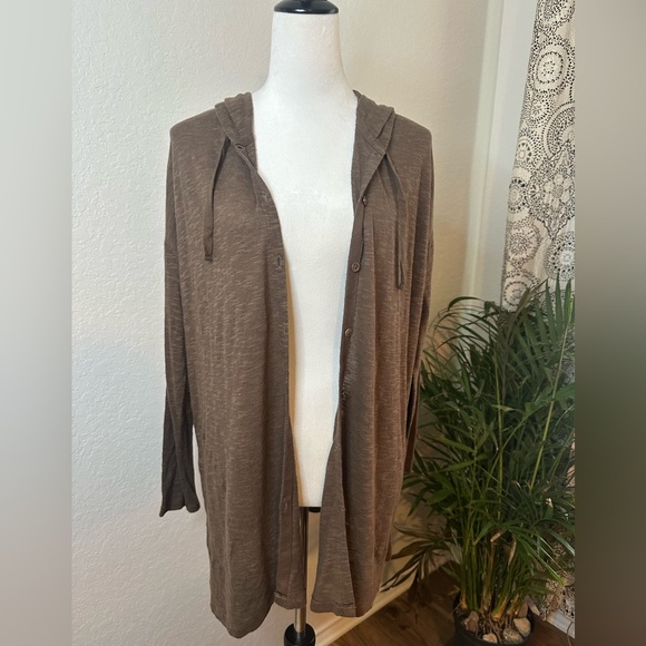 J. Jill Lightweight Linen Hooded Cardigan w/hand pockets - Picture 1 of 5
